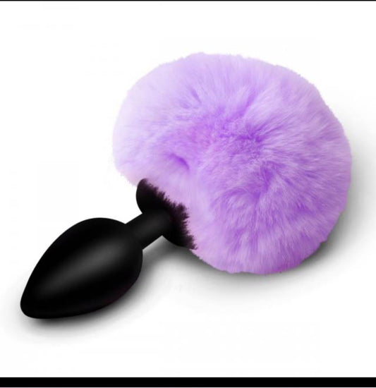 5.32" Black Silicone Anal Plug with Purple Artificial Fur Tail – Body-Safe